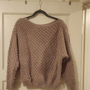 SHEIN Mauve Open-Knit Crewneck Sweater